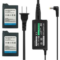 TFSeven 2Pcs High Capacity Rechargeable Lithium Ion Replacement Sony PSP Slim Battery + AC Adapter 5V 2A Wall Travel Power Supply Compatible For PSP 2000 2001 3000 3001 3002 3004 Accessories Kit
