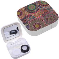 Portable Contact Lens Case Box Travel Kit Mirror + Bottle + Tweezers Container Holder [ Colorful Vintage Floral ]