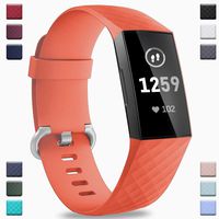 Hamile Bands Compatible with Fitbit Charge 3, Waterproof Replacement Watch Strap Fitness Sport Band Wristband for Fitbit Charge 3 & Charge 3 SE, Large, Coral