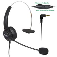 2.5mm Phone Headset w/Noise Canceling Boom Mic in-line Volume Mute-Switch for Panasonic Cordless Phones and Grandstream Polycom Cisco Linksys Spa Panasonic Gigaset