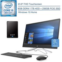 2020 HP 24 All In One Desktop Computer/ 23.8" FHD Touchscreen/ Intel Hexa-Core i5-8400t Up to 3.3GHz/ 8GB DDR4 RAM/ 1TB HDD + 256GB PCIE SSD/ DVDRW/ AC WiFi/ Windows 10 + EST 500GB External Hard Drive