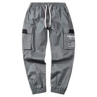 LOVOZO Men's Casual Harem Pants Elastic Waist Loose Wide Leg Cotton Linen Trousers Gray