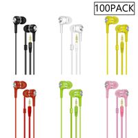 Wholesale Kids Bulk Earbuds Headphones Earphones for Classroom Students, Libraries, Hospitals 100 Pack 6 Assorted Colors Individually Bagged 100Pack