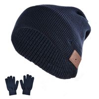 BearsFire Wireless Music Hat Beanie Compatible with Bluetooth Headphone Stereo Speaker Mic, Winter Warm Thick Skull Hat Washable Knit Running Cap for Men Women Outdoor Sports (Navy Blue)