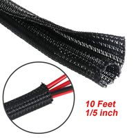 10 Feet - 1/5 inch Cord Protector Split Wire Loom Braided Cable Sleeve, Management and Organizer, Protectors for Television, Audio, Computer Cables, Prevent Pet From Chewing Cords - Black