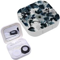 Portable Contact Lens Case Box Travel Kit Mirror + Bottle + Tweezers Container Holder [ Floral Excellent Chrysanthemum ]
