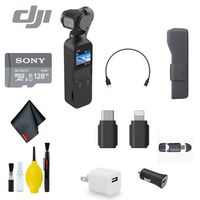 DJI Osmo Pocket Handheld 3 Axis Gimbal Stabilizer with Integrated Camera - Bundle with 128GB MicroSD Card