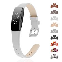 GVFM Band Compatible with Fitbit Inspire Bands/Inspire HR Band, Genuine Leather Slim Soft Strap Wristbands Accessories Replacement for Fitbit Inspire Fitness Tracker (L(6.7"-8.7"), White)