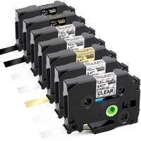 Label Maker Tape, TZe Tape 12mm 0.47 Inch Laminated Black on Clear/White/Gold/Silver+White on Clear/Black+Gold on Black with P Touch Label Maker PT-D200 PT-D210 PT-D400, 26.2 Feet (8m), 7-Pack