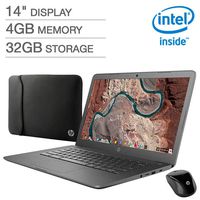 2019 HP Premium Laptop Notebook Computer Chromebook 14" Full HD Display Intel Celeron N3350 Processor 4GB LPDDR4 RAM 32GB eMMc+128GB microSD Bonus Sleeve Wireless Mouse Bluetooth Chrome OS
