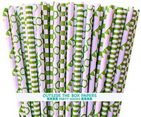 Outside the Box Papers Banner and Stripe Paper Straws 7.75 Inches 100 Pack Lime Green, White