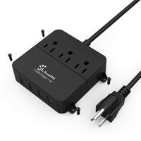 USB Power Strip J & L, Wall Mountable Surge Protector Smart 3 Outlet and 4 USB Port Charger with 5ft Extension Power Cord 1250W 100-240V Portable USB Strip for Travel, Phone, Computer, (Black)
