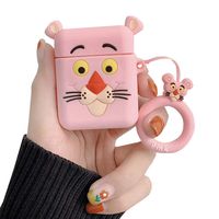 ICI-Rencontrer Super Creative Animals Cheetah Cubs Airpods Case Powerful Strong Leopard AirPods Accessories Soft Silicone Anti-scratch Shockproof Protective Charging Case Pink
