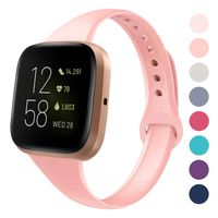 DYKEISS Sport Slim Silicone Band Compatible with Fitbit Versa/Versa Lite Edition, Thin Soft Narrow Silicone Replacement Strap Wristband Accessory for Fitbit Versa Smart Watch (Large, Rose Pink)