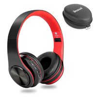 Dozod Bluetooth Headphones Over Ear, Wireless Foldable Hi-Fi Deep Bass Headset with Mic, Wired/SD Card Headphone with Volume Control for iPhone/iPad/Samsung/PC (Black/Red)