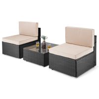 PAMAPIC 3 Pieces Patio Furniture，Outdoor Rattan Sectional Sofa Conversation Set with Tea Table and Washable Cushions, Beige