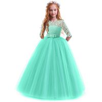 Flower Fancy Girl Long Sleeve Katie Lace Tutu Fairy Princess Pageant Dresses Kids Formal Prom Ball Gown for 6-14 Years Turquoise Green 11-12 Years