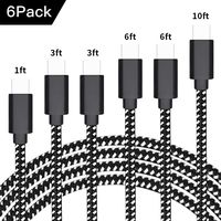 YaLiu USB Type C Cable 6Pack (1/3/3/6/6/10FT), Fast Charging Nylon Braided Charger Cord for Samsung Galaxy S10 S10+ S10e S9 Note 10 9 8 A10e A20 A20e A30 A50 LG Stylo 5 4 4+ Moto G6 Plus G7 Power