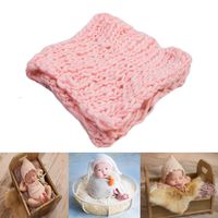 Baby Photography Props Basket Braid Wool Wrap Newborn Photo Shoot Baskets Filler Posing Stuffer Background Blanket (Pink)