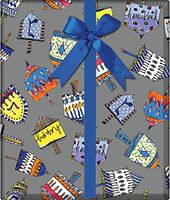 Dreidel Party Children's Hanukkah Folded Wrapping Paper, 2 feet x 10 feet, Easy to Store Folded Hanukkah Gift Wrap, WRAP & Revel® F
