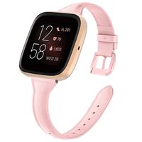 Goton Compatible for Fitbit Versa 2 Band Leather, Women Girl Soft Slim Pink Genuine Leather Watch Straps Compatible for Fitbit Versa2 / Fitbit Versa Lite/Fitbit Versa (Rosepink)