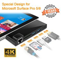 【Upgraded Version】 Microsoft Surface Pro 5 Pro 6 USB 3.0 Hub, Build-in TF & SD Card Reader, Dual Port USB Hub, Mini DP to 4K HDMI Converter Adapter and RJ45 Gigabit Ethernet LAN Combo Docking Station