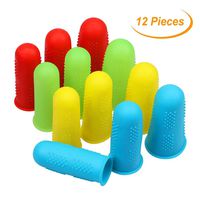 12 Pieces Silicone Hot Glue Gun Finger Caps, 4 Colors Finger Guard Protectors or Hot Glue Wax Rosin Resin Honey Adhesives Scrapbooking Sewing in 3 Sizes-Red/Blue/Yellow/Green