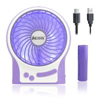 iKKEGOL Mini Portable Wireless Rechargeable Super Strong Wind Desk Fan W/Rechargeable Battery - 3 Mode Wind Speed Adjustable (Purple)