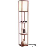 Brightech Maxwell - Modern LED Shelf Floor Lamp - Skinny End Table & Nightstand for Bedroom - Combo Narrow Side Table with Standing Accent Light Attached - Asian Tower Book Shelves - Walnut Brown