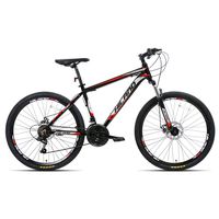 Hiland 26 Inch Mountain Bike Aluminum MTB Bicycle with 17 Inch Frame Kickstand Disc-Brake Suspension Fork Cycling Urban Commuter City Bicycle Black Red