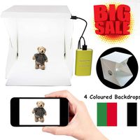 Portable Photo Studio Box - Small Foldable LED Light Box - LED Light Box Photo Tent for Jewellery , Small Item, Product Photography - Table Top Photo Studio with 2pcs LED Lights and 4 Colors Backdrops