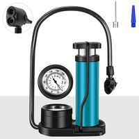 Bike Pump, Upgraded Mini Portable Bicycle Pump, Foot Bike Pump with Pressure Gauge, Tire Inflator Device, Compatible Universal Presta and Schrader Double Valve Bicycle Air Pump (Blue)