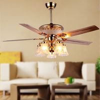 RainierLight Modern Ceiling Fan Remote Control 5 Reversible Metal Blades 5 Frosted Glass Light Kit for Indoor/Bedroom/Living Room LED Fan Chandelier 52 Inch/Decoration/Quiet Motor (Metal Blade)