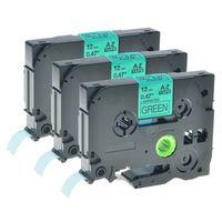 GREENCYCLE 3 PK Black on Green TZ 731 TZe731 12mm Label Tape Compatible for Brother P-Touch Printer