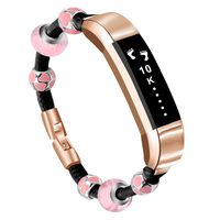 GHIJKL Compatible for Fitbit Alta Bands, Fitbit Alta HR Bands, Replacement Leather Cord Wristbands with Beautiful Accessories for Fitbit Alta HR Small Large (Rose Gold)
