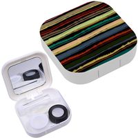 Portable Contact Lens Case Box Travel Kit Mirror + Bottle + Tweezers Container Holder [ Art Distressed Striped ]