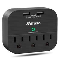 Wall Surge Protector Power Strip, Multi Plug Outlet Extender with 2 USB Charging Ports 2.4A, Wall Outlets Adapter 490 Joules, ETL Certified - Black