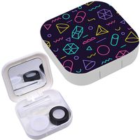 Portable Contact Lens Case Box Travel Kit Mirror + Bottle + Tweezers Container Holder [ Geometric Color Style ]