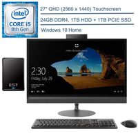 2020 Lenovo IdeaCentre 520 27" QHD Touchscreen All in One Desktop Computer, 8th Gen Hexa-Core i5-8400T (Beats i7-7700T), 24GB DDR4, 1TB HDD + 1TB PCIE SSD, Windows 10 + EST 500GB External Hard Drive