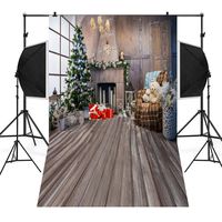 Sunshinehomely 3x5ft Christmas Photography Backdrop Brick Fireplace Deer Christmas Tree Backgrounds Children Photography (E)
