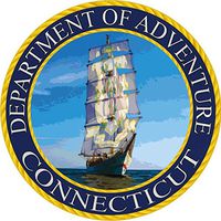 Connecticut State Seal Sticker Dept of Outdoor Adventure | CT Schooner Ship | Apply to Water Bottle Decal Laptop Computer Car Bumper Oval Magnet | Hartford Mystic 203 Nutmegger Uconn Huskies Flag
