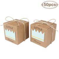 AerWo 50pcs Little Prince Baby Shower Favor Boxes + 50pcs Twine Bow, Rustic Kraft Paper Candy Bag Gift Box for Baby Shower Party Supplies Cute 1st Birthday Boy Decoration, Blue