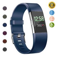 JOMOQ Replacement Bands Compatible for Fitbit Charge 2, Adjustable Breathable Sport Wristbands Silicone Accessories Women Men (Small, Navy Blue)