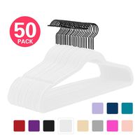 MIZGI Premium Velvet Hangers (Pack of 50) Heavyduty - Non Slip - White Velvet Suit Hangers - Black Coated Hooks,Space Saving Clothes Hangers (White/Black)