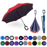 MRTLLOA Double Layer Inverted Umbrella with C-Shaped Handle, Anti-UV Waterproof Windproof Straight Umbrella for Car Rain Outdoor Use (N-Red Dot)