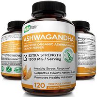 Organic Ashwagandha Capsules 1300MG with Black Pepper, 120 Veggie Capsules - Natural Root Powder Supplement for Stress & Anti Anxiety, Mood Enhancer, Immune, Energy, Thyroid Support, Adrenal Support