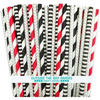 Outside the Box Papers Black Star Wars Theme Stripe and Chevron Paper Straws 7.75 Inches 100 Pack Black, Red, Silver, White