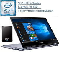 2020 Samsung Notebook 7 Spin 2-in-1 13.3" FHD Touchscreen Laptop Computer, 8th Gen Intel Quad-Core i5-8250U up to 3.4GHz, 8GB RAM, 1TB SSD, Fingerprint, Windows 10 + EST 500GB External Hard Drive