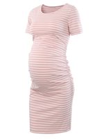 Liu & Qu Women's Maternity Bodycon Ruched Side Dress Casual Short & 3/4 Sleeve Dress for Daily Wearing Or Baby Shower Pink White