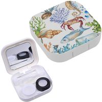 Portable Contact Lens Case Box Travel Kit Mirror + Bottle + Tweezers Container Holder [ Drawn Watercolor Sea Underwater ]